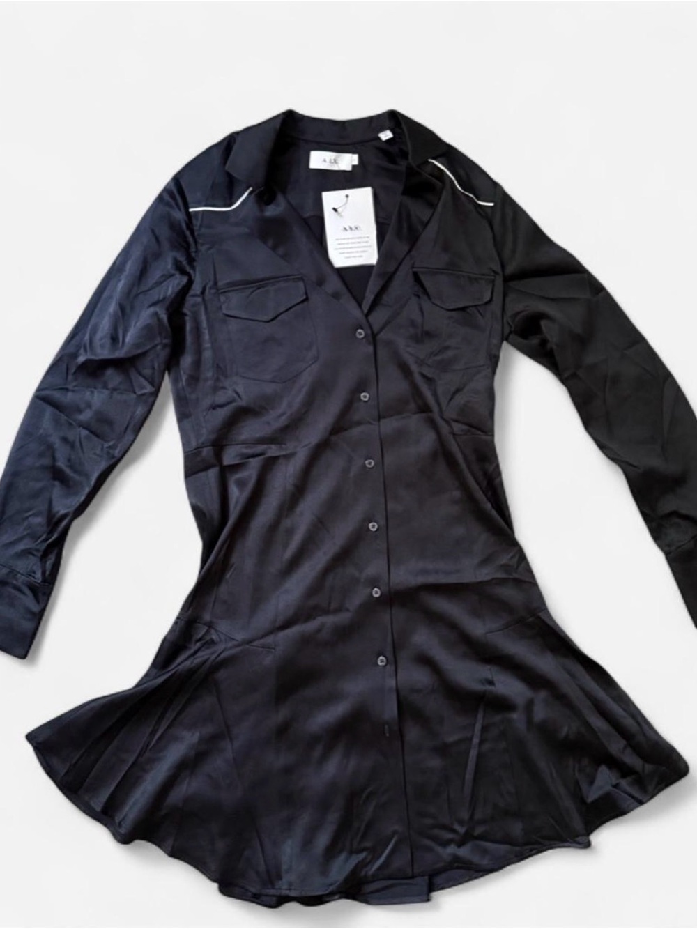 A.L.C. Black Shirt Dress with White Piping